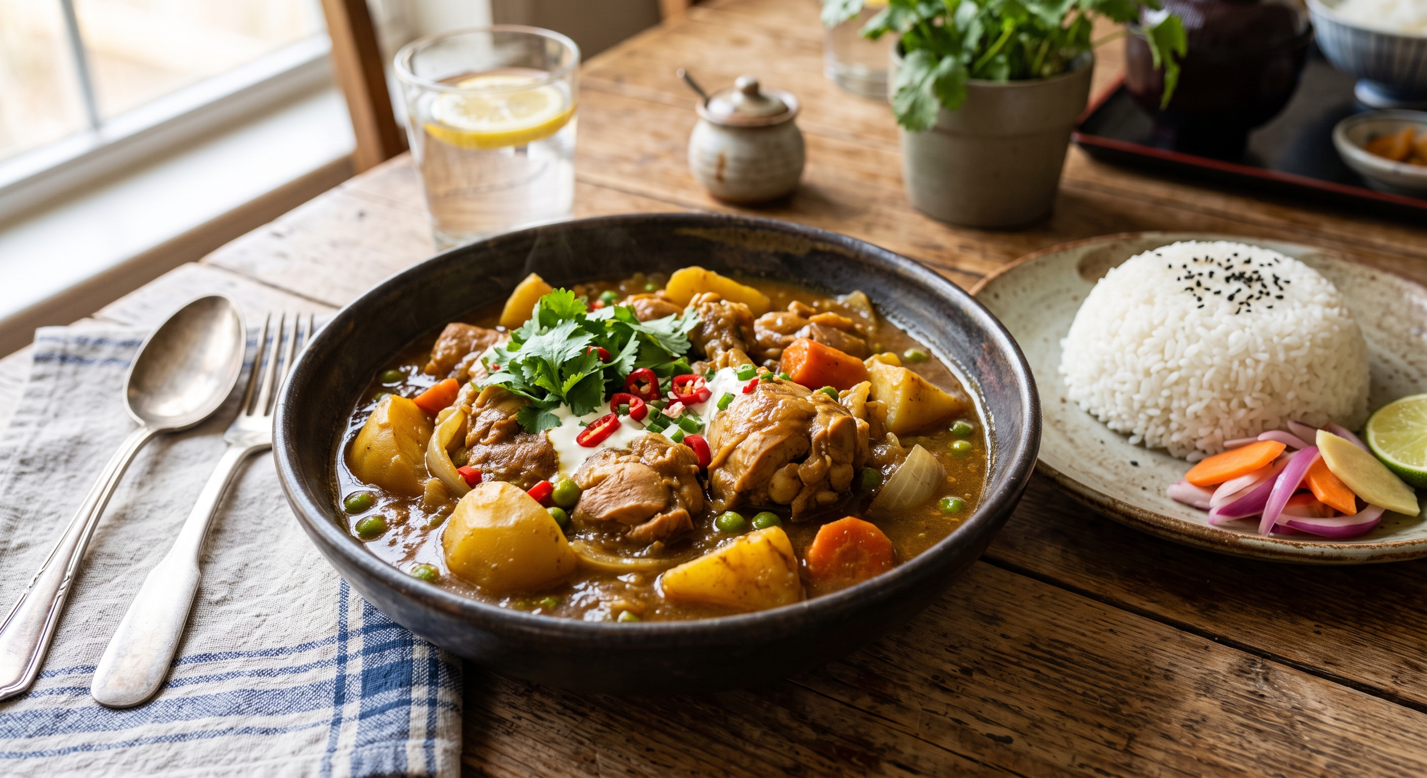 やわらかなチキンの旨みと、スパイスの香りを楽しめるチキンカレーです。鶏肉のコクがルーに溶け込み、食べやすさの中にも満足感のある味わいに仕上げています。辛さやトッピングを加えて、自分好みの一皿としてお楽しみいただけます。