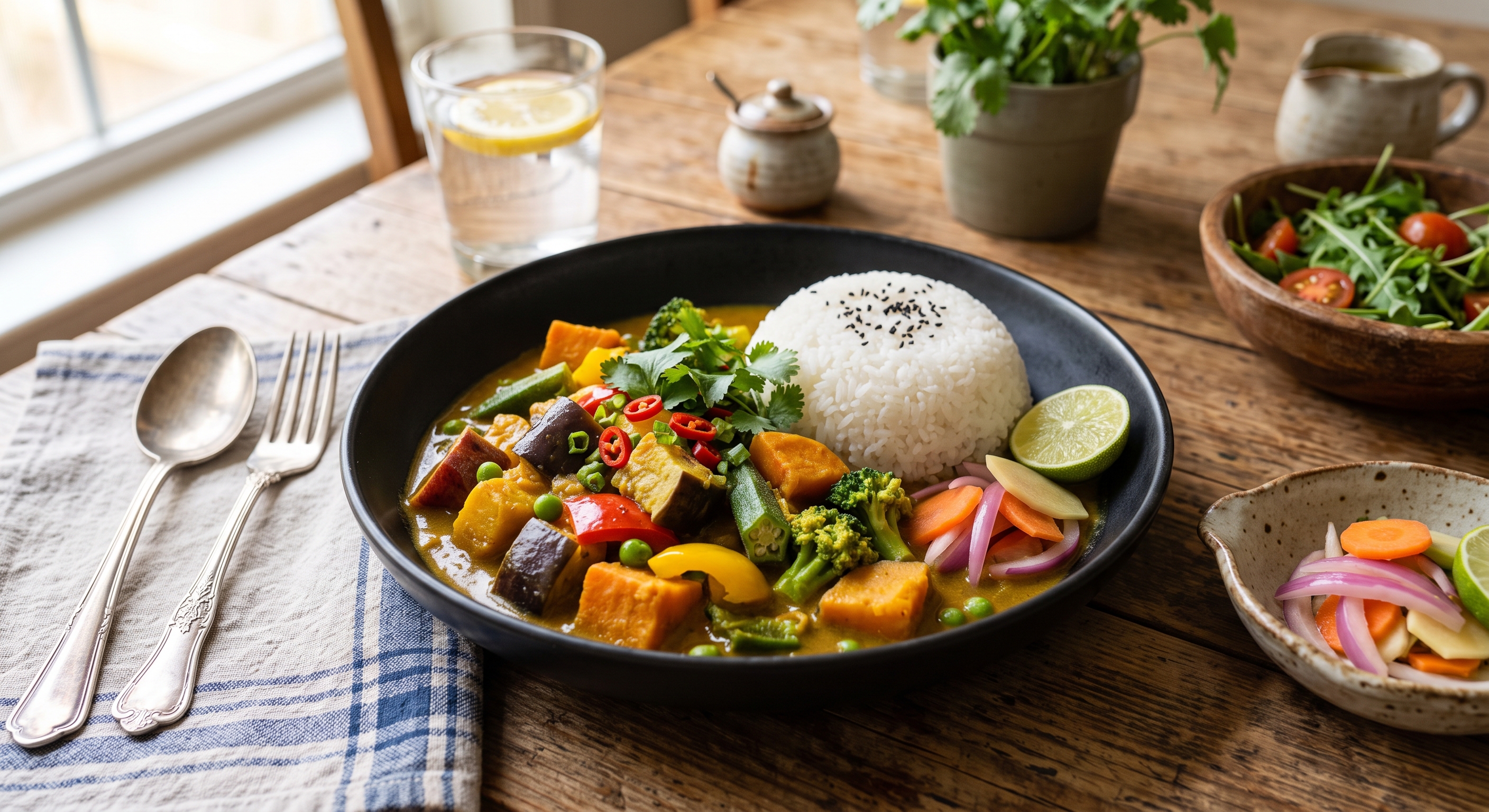 彩り豊かな野菜の甘みと食感を楽しめる野菜カレーです。スパイスの効いたルーに野菜の旨みが加わり、食べごたえがありながらも楽しみやすい一皿に仕上げています。辛さやトッピングを組み合わせて、お好みの味わいでお楽しみください。