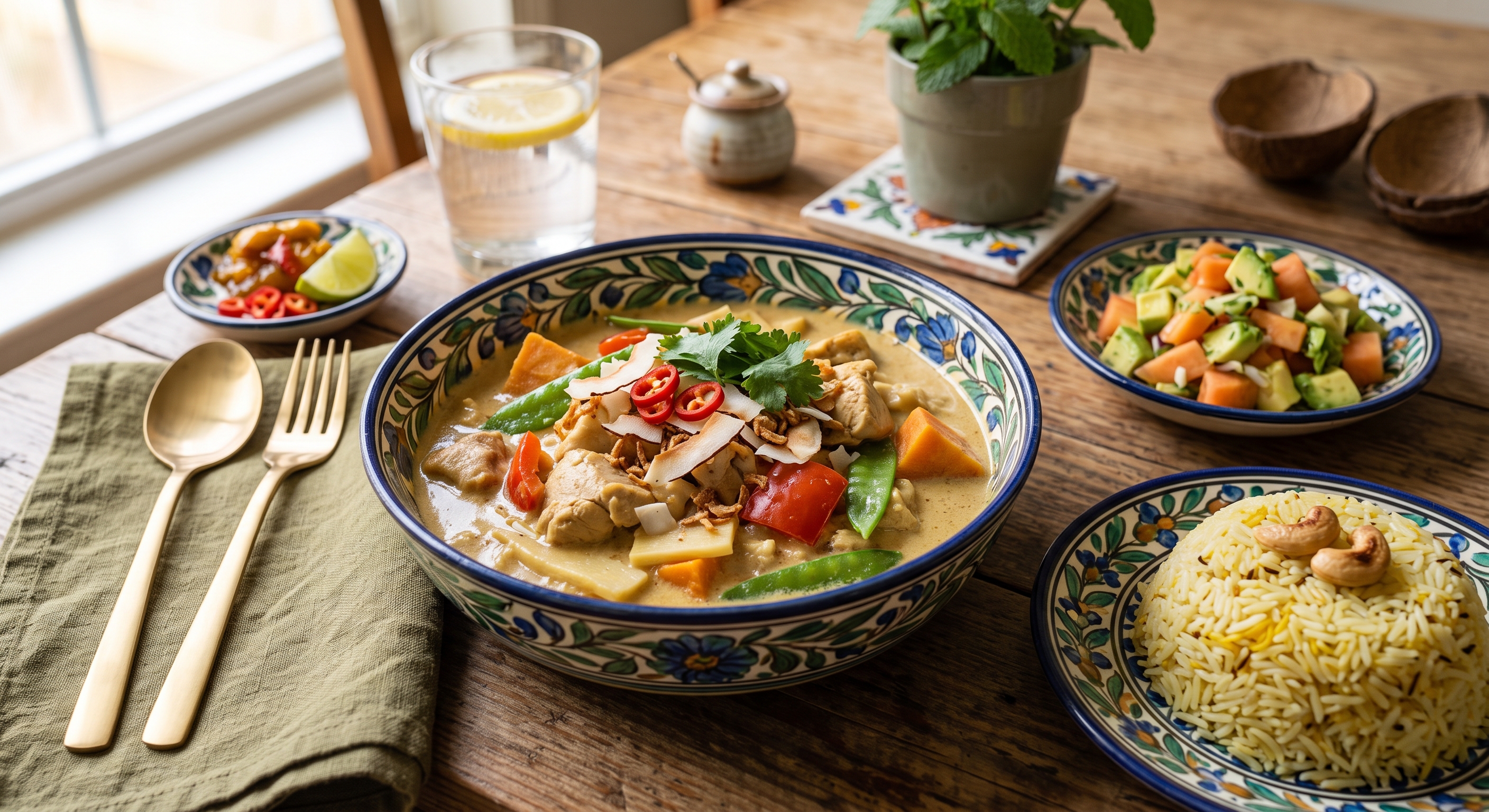 ココナッツミルクのまろやかなコクと、スパイスの香りを楽しめるココナッツカレーです。やさしい甘みの中にほどよい辛さが広がり、奥行きのある味わいに仕上げています。クリーミーで食べやすく、いつもと少し違うカレーを楽しみたい方にもおすすめです。